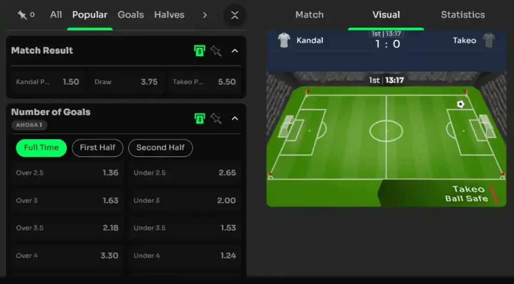 Live betting example in Spino Sportsbook